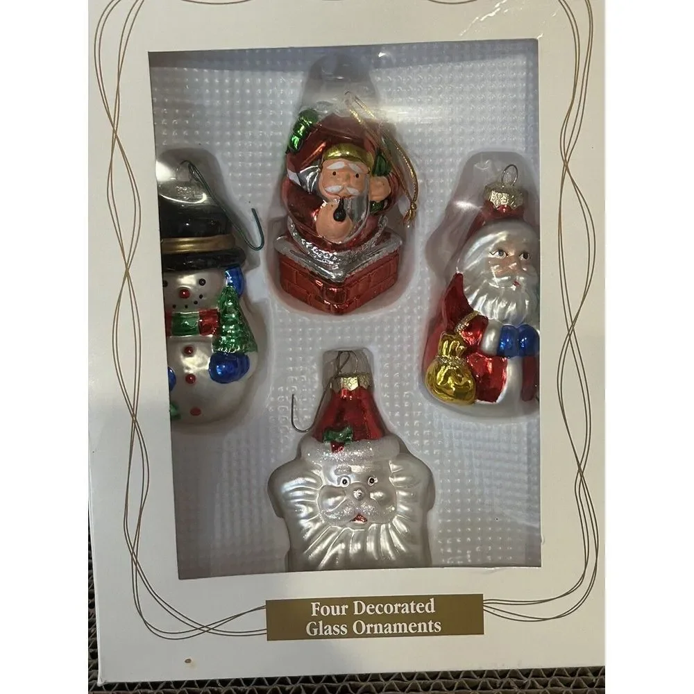 Box of 4 Glass Christmas Ornaments In Box Target 2001 Santas Snowman